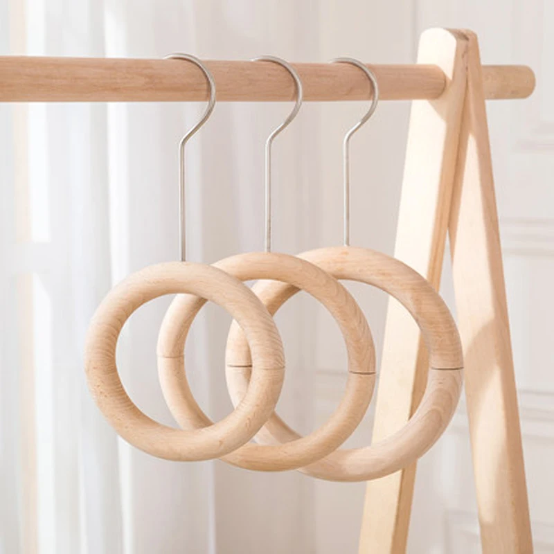 5pcs/lot 14cm Beech Wood Round Scarf Hanger Wall Mounted Towel Ring Wooden Belt Hangers Bathroom Bedroom Wardrobe Living Room