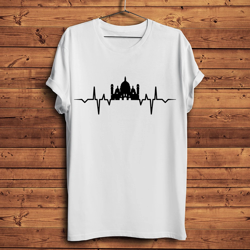 Islam Muslim Eid Ramadan kareem Mosque heartbeat cool tshirt men new white casual unisex streetwear t shirt Arabian Tee