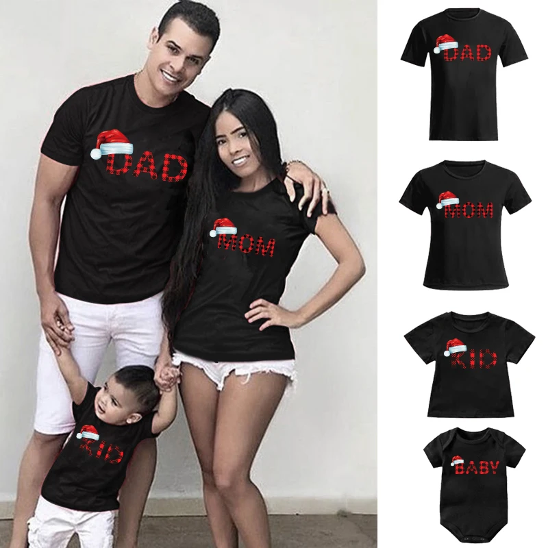 Christmas Family Shirts MOM DAD KID BABY Letter Print T-Shirt  Mommy And Me Clothes Christmas Family Matching Short Tops