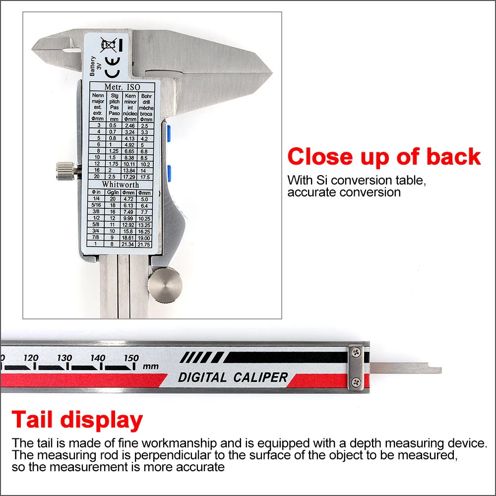 RZ Vernier Caliper Electronic Digital Caliper Stainless Steel Handheld 0-150mm 0-200mm Vernier Caliper Measuring Tools