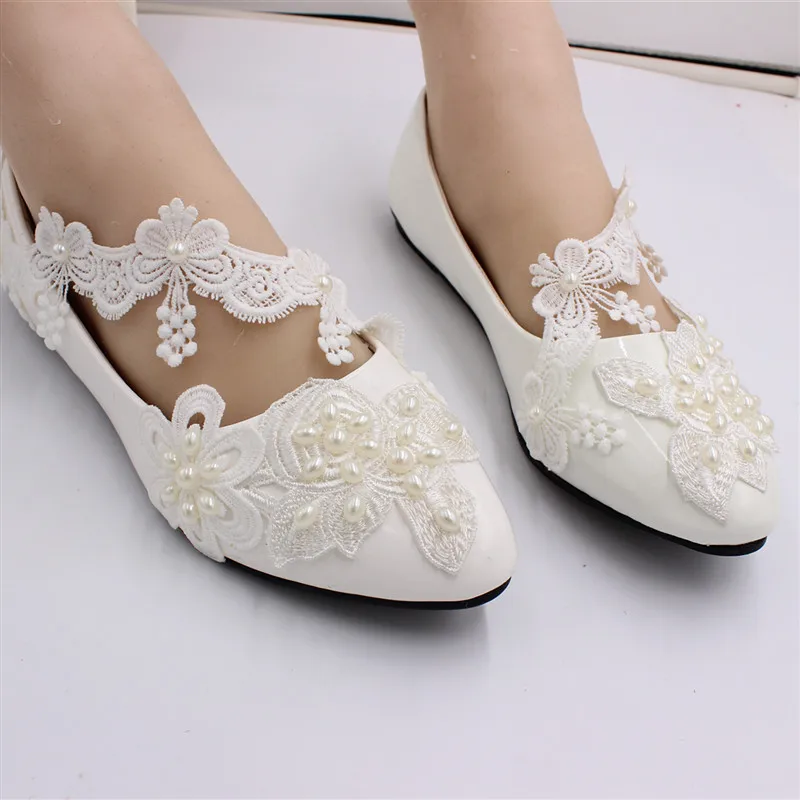 White lace wedding shoes hot sale Flat wedding dress shoes bride bridesmaid shoes fashion women\'s shoesBH163