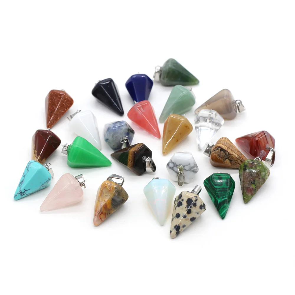 Natural Stone Pendant Rose Quartzs Picture Stones Polygonal Cone Shape Pendants For DIY Jewelry Best Birthday Gift Size 15x25mm