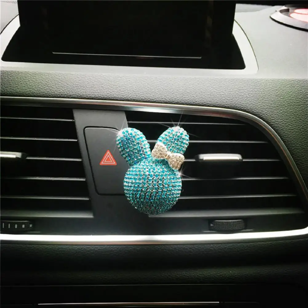 Car Air Freshener Holder Bunny Bowknot Shape Shiny Rhinestone Auto Air Outlet Freshener Perfume Clip for Car