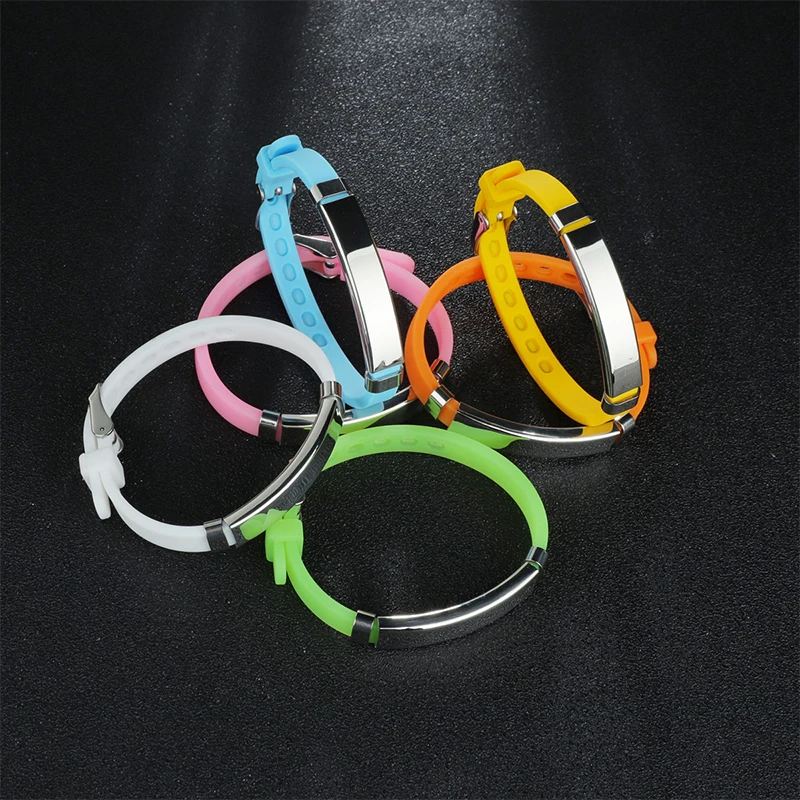 Letdiffery Personalized Engrave Kids Baby ID Bracelets Soft Silicone Rudder Stainless Steel Custom Number Emergency Bracelet