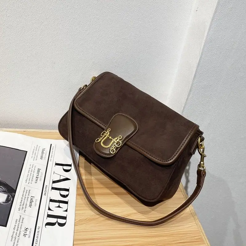 2021 New Trend Stitching Retro Underarm Bag Cowhide High-Quality Suede Frosted Female Bag Shoulder Bag Handbag Messenger Bag