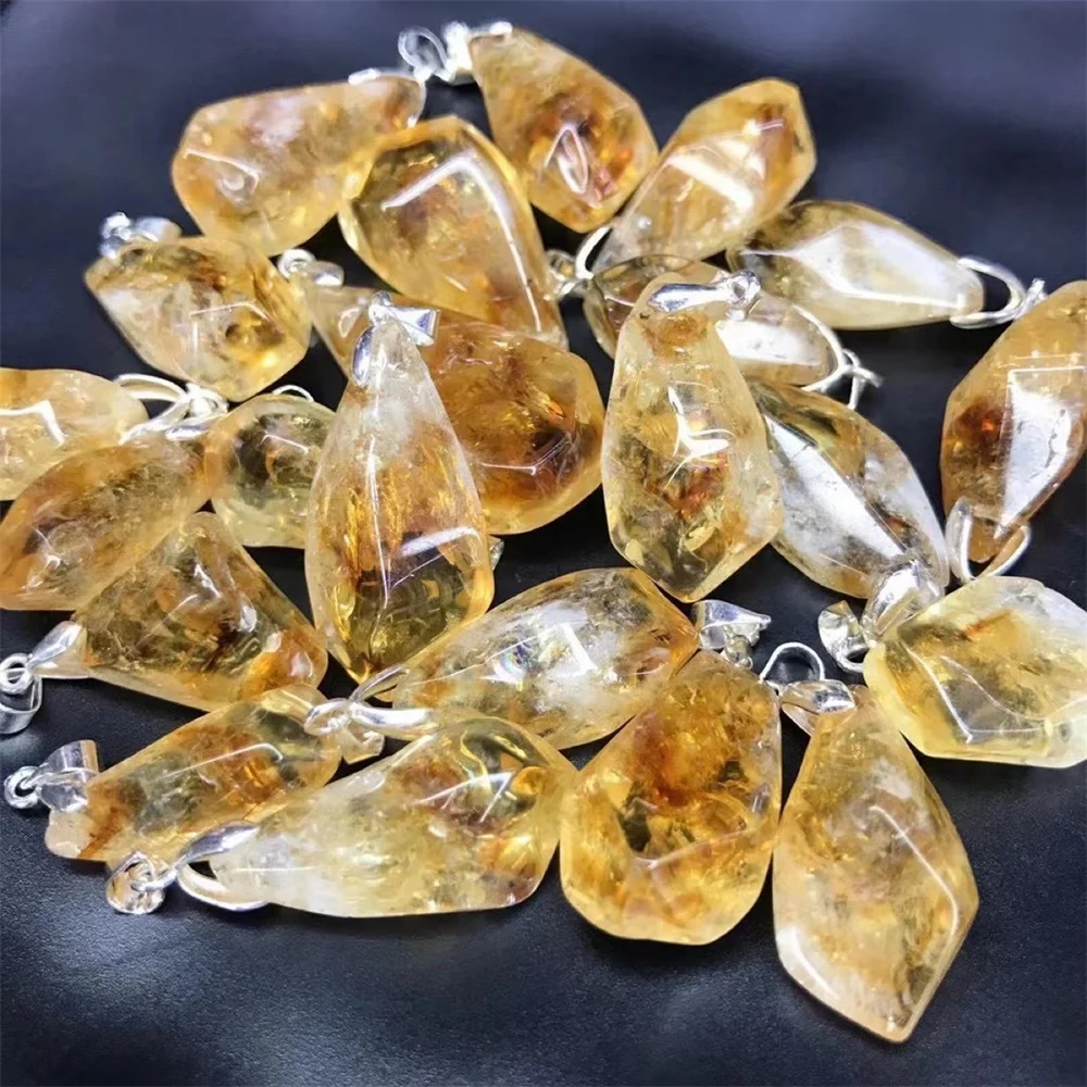 Natural Brazil Citrine Polishing Rough Stone Pendant Reiki Healing Crystals Energy Gem Lucky Charm Fashion Necklace Jewelry