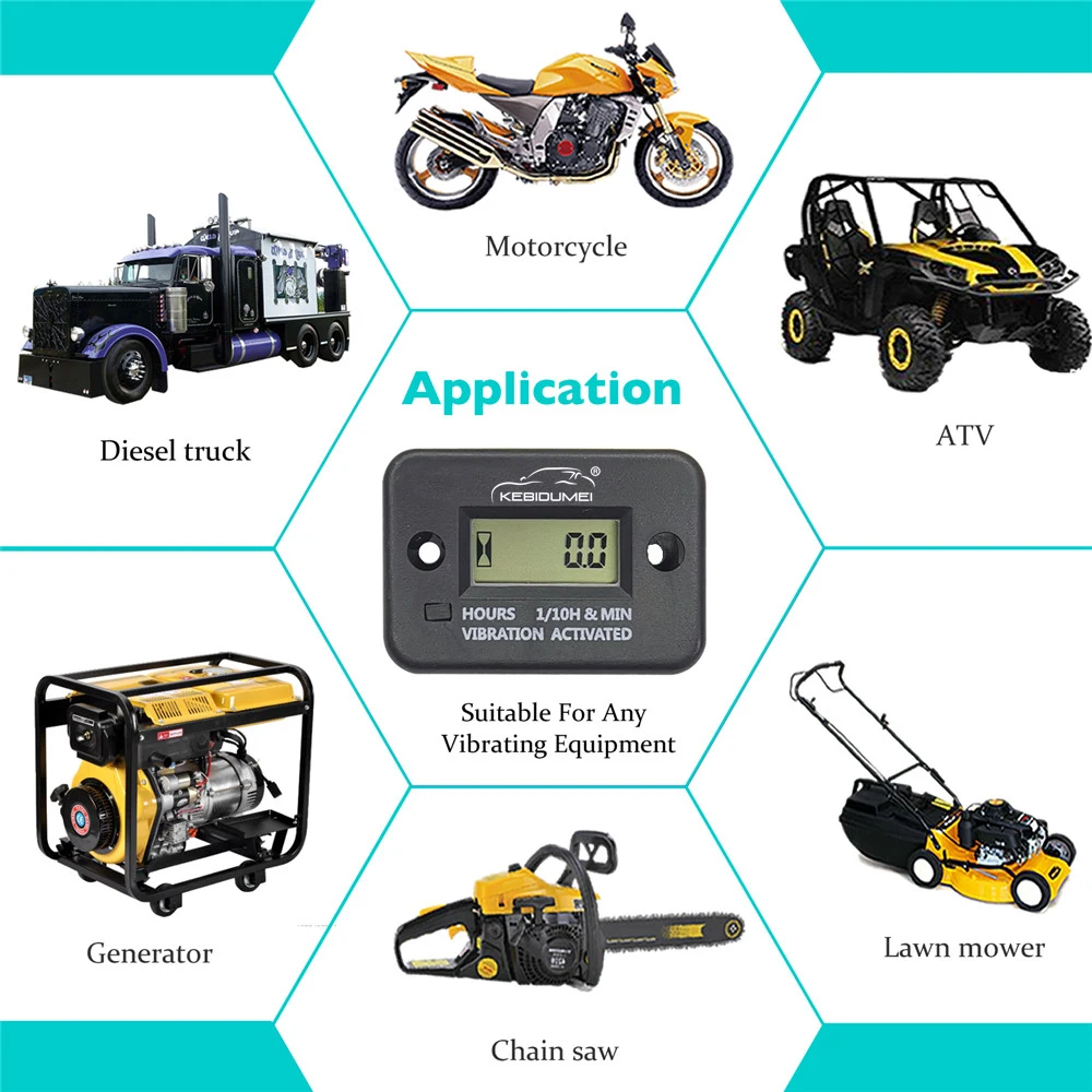 Wireless Digital Vibration Hour Meter Waterproof Engine Gauge LCD Display Reset Auto Sleep For 2/4 Stroke Diesel Lawn Mover