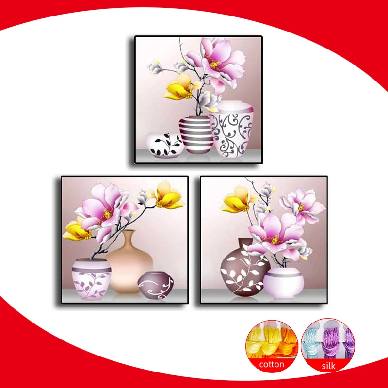 Magnolia Vase Cross Stitch Kit11ct Count Print Canvas Flower Cross Stitches Needlework Full Embroidery DIY Handmade Decoratio