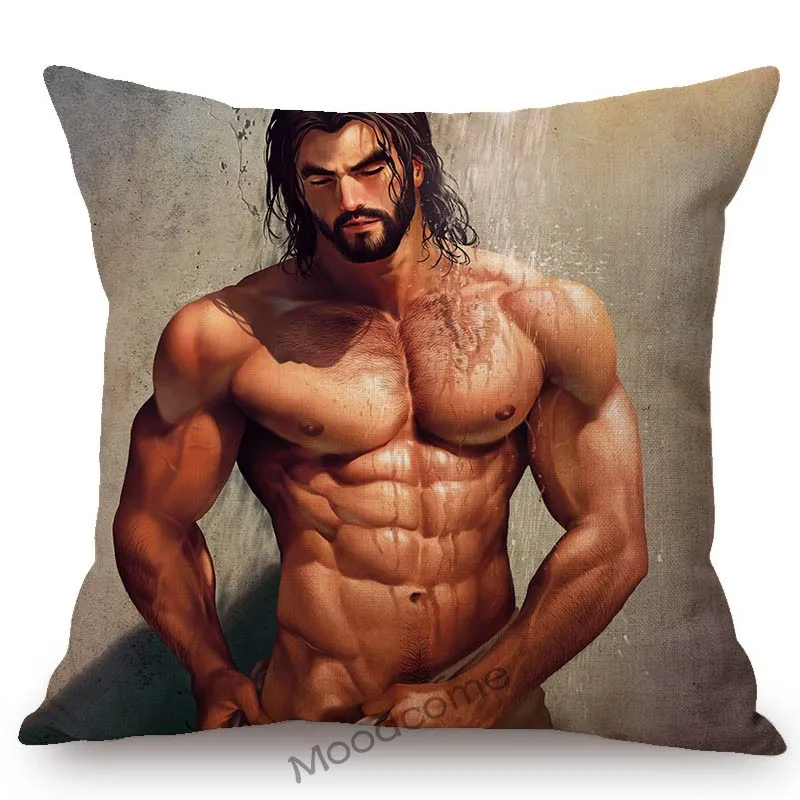 Sexy Hunk Cartoon Boyfriend Man Body Art Homosexual Gay Decorative Throw Pillow Case Cotton Linen Sofa Chair Cushion Cover Case