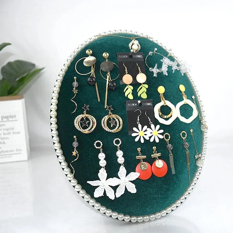 White Green Earring Display Velvet Jewelry Storage Rack Necklace Hanger Pearl Jewelry Organizer Display Stand Shop Decoration