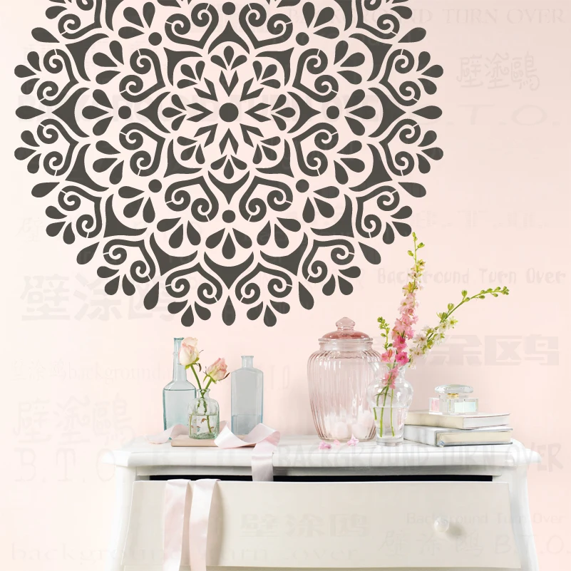 70Cm-110Cm Stencil Mandala Extra Grote Voor Schilderen Grote Muur Bloem Ronde Floor Template Decors Muren Templates verf S018