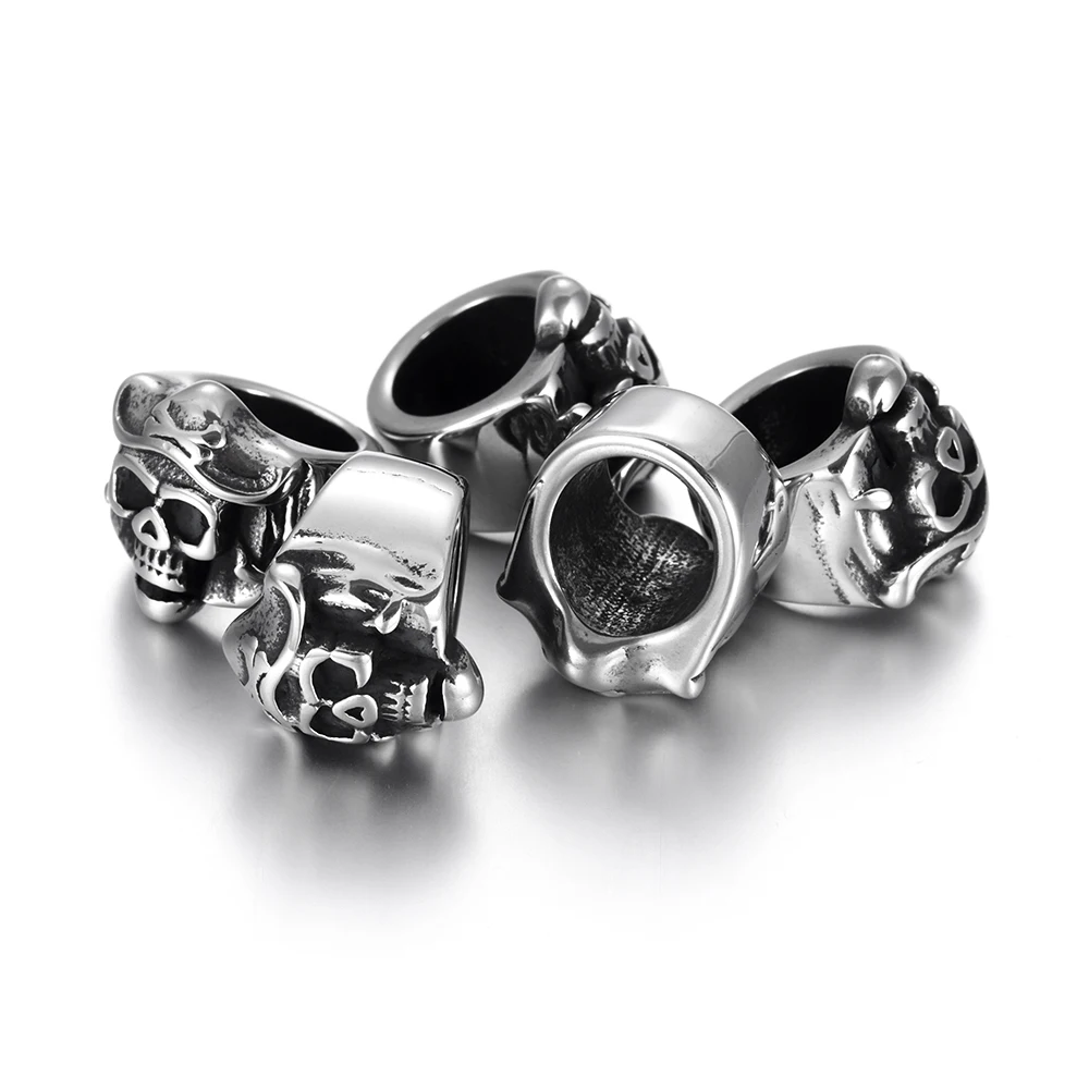 Stainless Steel Large Hole Beads Skull Predators Charms Sliders Fit 8mm Leather Bracelet Making Jewelry DIY Findings Bead