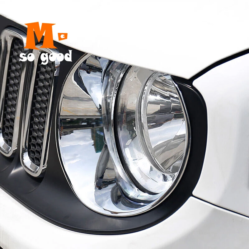 

2015 2016 2017 2018 For Jeep Renegade Car ABS Chrome Front Headlight Light Lamp Grille Grill Cover Trim Bezel Atuo Accessories