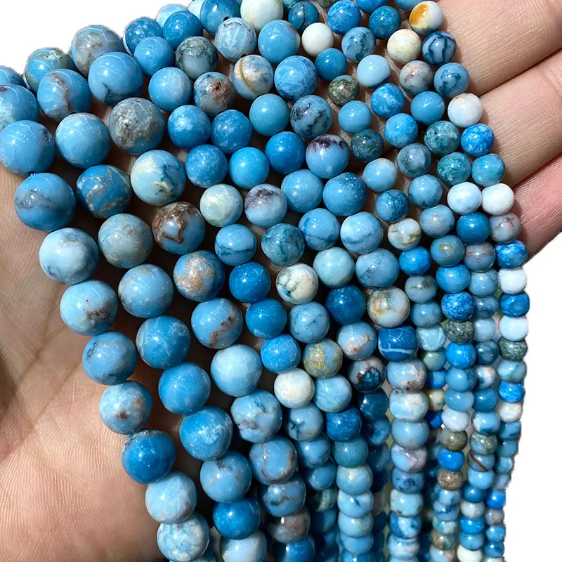 Wholesale 100% Natural Larimar Blue Round Stone Beads For Jewelry Making DIY Bracelet Necklace 4/ 6/8/10MM