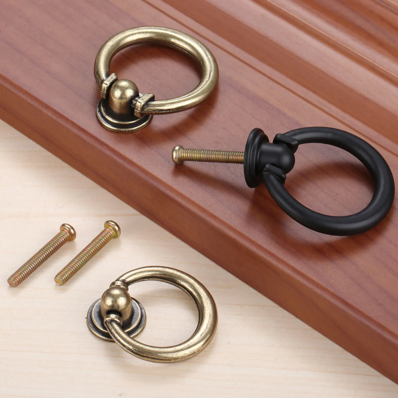 DRELD 1Pc Vintage Cabinet Furniture Knob Zinc Alloy Drawer Pull Ring Bronze/Black Kitchen Cupboard Closet Door Handles 35/40mm