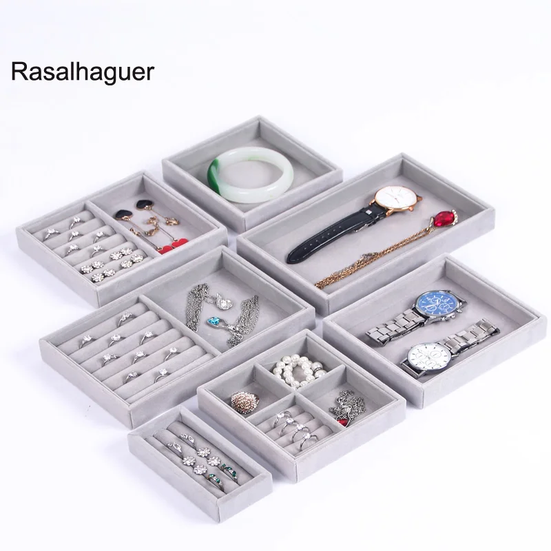 Rasalhaguer 2022 DIY Jewelry Tray Ring Necklace Storage Organizer Bracelet Watch Display Drawer Stuff Finishing Multi-functional