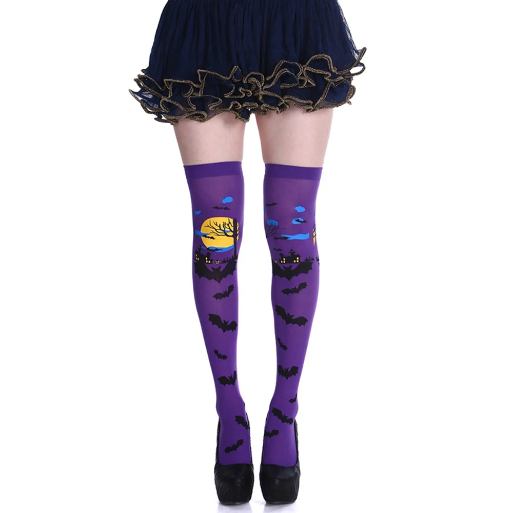 Erwachsene Kind Frauen Mädchen Halloween Kostüme Cosplay Zubehör Strümpfe Socken schwarz weiß Streifen Fledermaus Druck Schädel Muster Socken