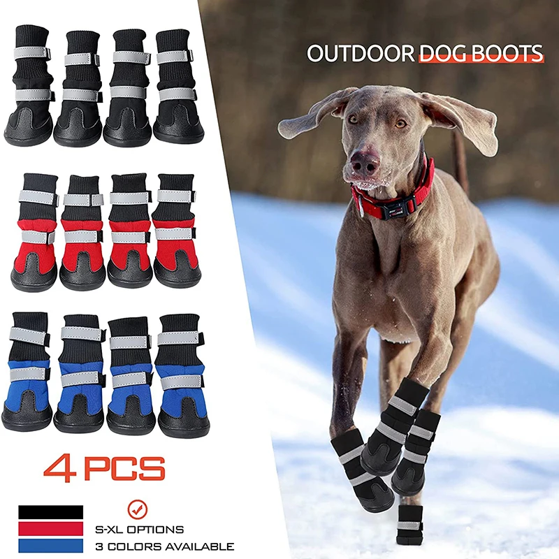 Benepaw Waterproof Dog Boots Winter Reflective Pet Shoes Outdoor Anti-Slip Snow Booties Paw Protector For Medium Large Dogs