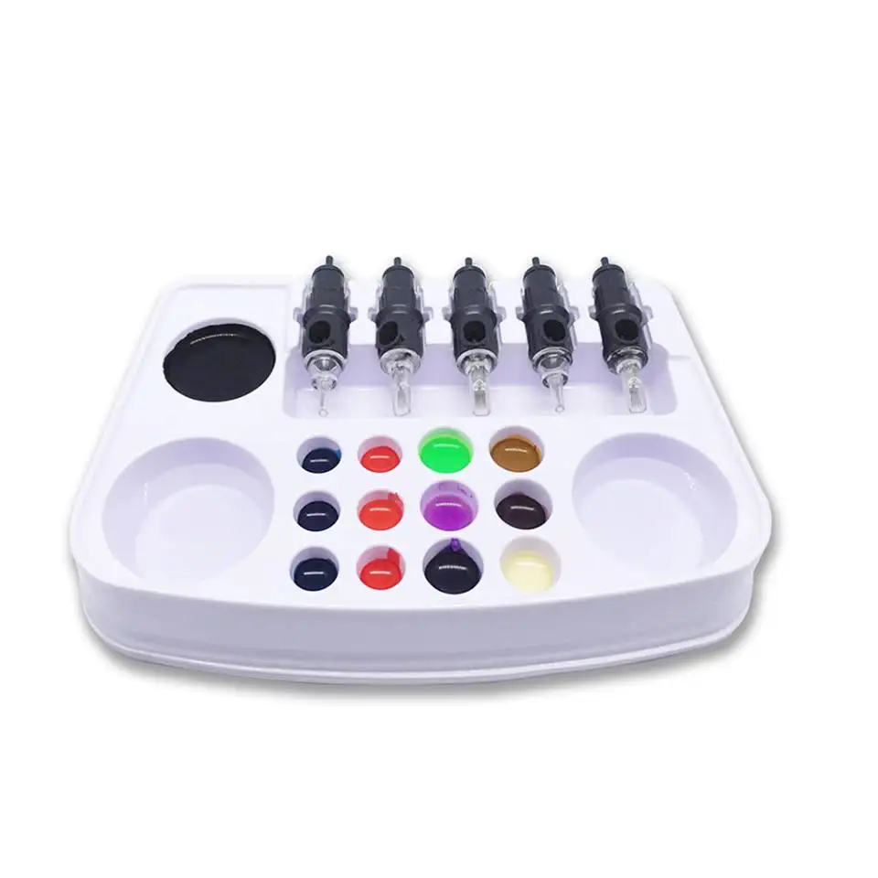 Bandeja de tinta para tatuaje, soporte de paleta de colores de plástico blanco desechable, 30 unids/caja