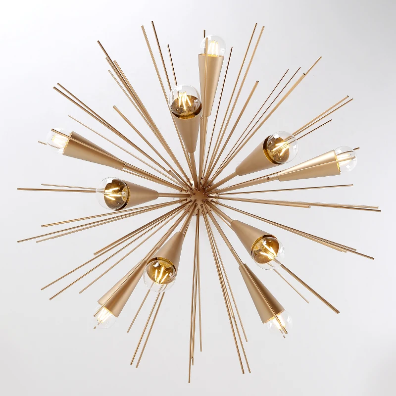 Post-modern Dandelion Hedgehog LED Pendant Lights Aluminum Tube Spark Ball Creative Hanging Lamp Golden American Restaurant Deco