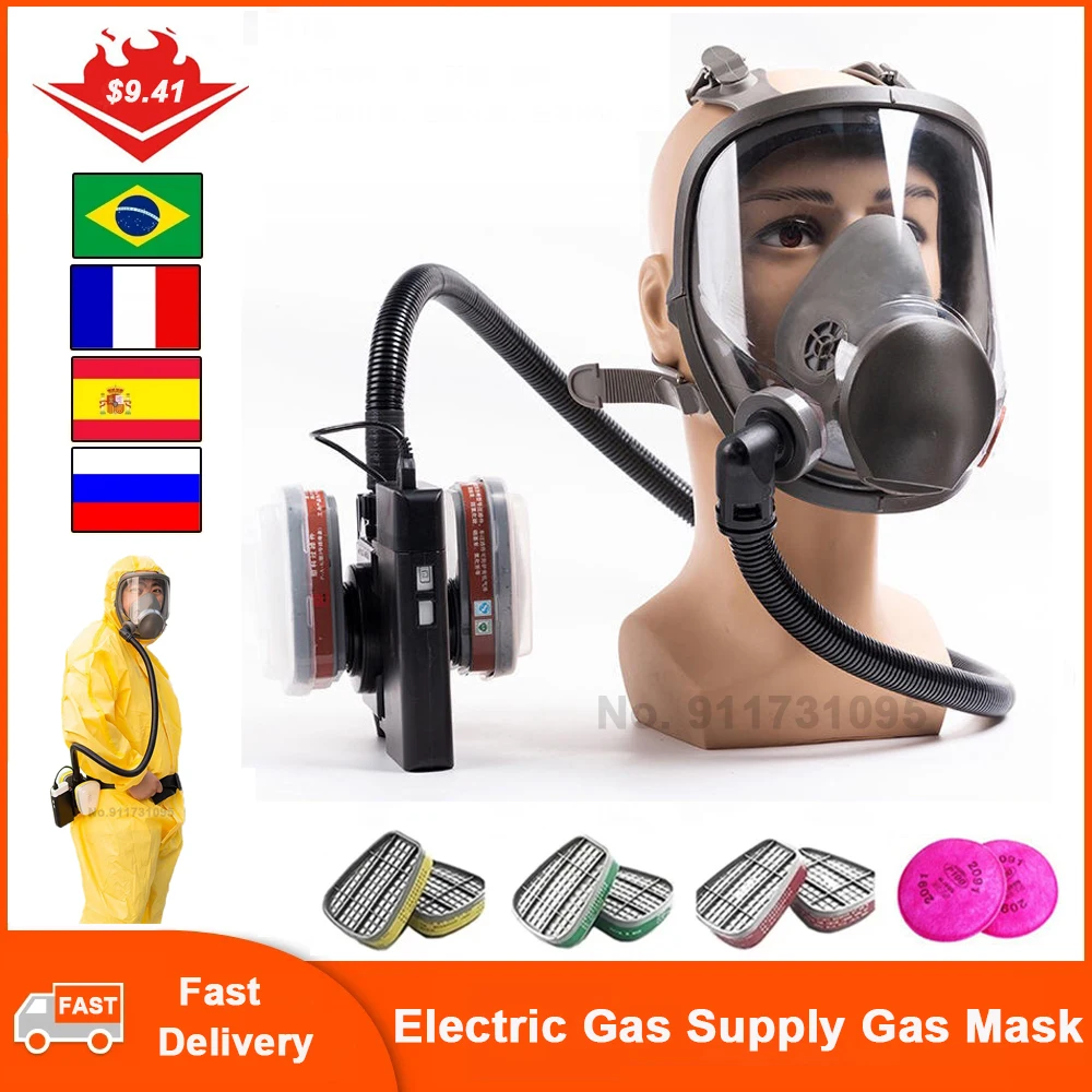 Portable Air-Supply Breathing Apparatus Electric Gas Mask Spray Paint Chemical Fire Extinguishing Blower Full Face Mask