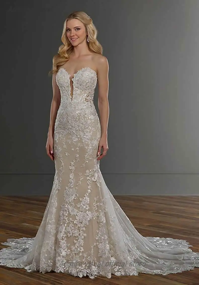 

Wedding Dress Mermaid Sweetheart Neckline Sleeveless Lace Appliques Elegant Floor-Length With For Party Plus Sizes Bride Gown