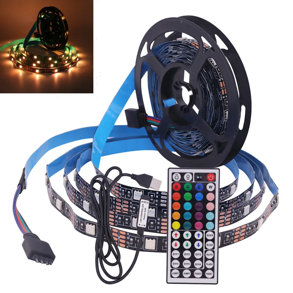 USB RGB LED Strip Light 5V Flexible Lamp Tape Diode 1M 2M 3M 4M 5M Desk Screen TV Background Lighting Black PCB Remote Control