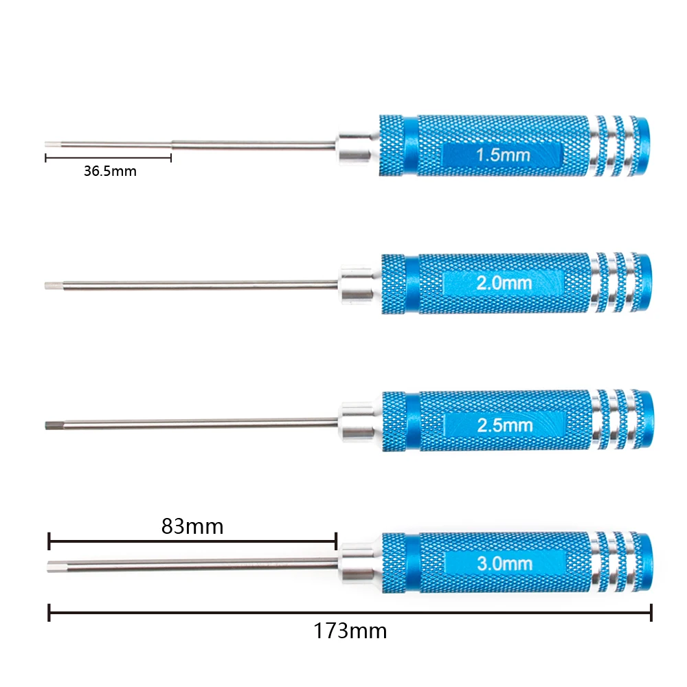 4PCS Großhandel 0,9mm 1,27mm 1,3mm 1,5mm 2mm 2,5mm 3mm 4mm Tipps mit Allen Griff Hex Schraubendreher Schlüssel Werkzeug für Modell Auto Heli