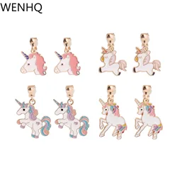 WENHQ  Cartoon Unicorn Clip on Earrings Fashion Cute Ear Clips for Little Girl Students Party Birthday No Pierced Earrings Gift