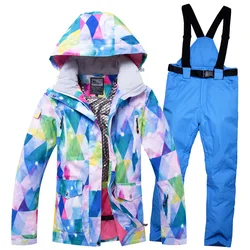 Female New Style Ski Suit Womens Skiing And Snowboarding Set Windproof Waterproof Warm Breathable Ski Jacket Suspenders Pants