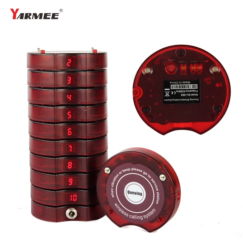 YARMEE Wireless Restaurant Equipments kitchen Beeper Buzzer alarm Calling System 10 Pager + 1 Transmitter for Customer Queuing