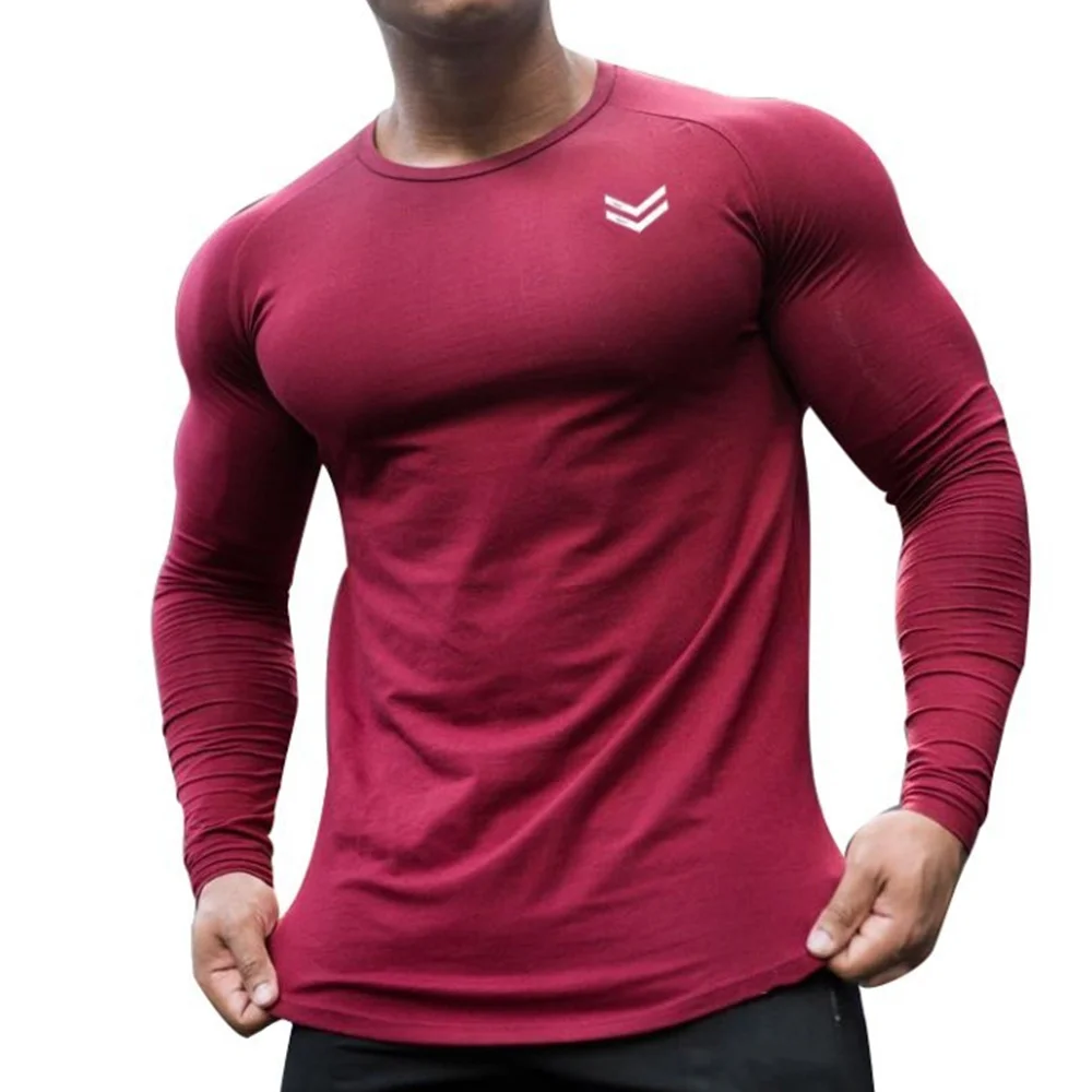 Casual Long sleeve Cotton T-shirt Men Gym Fitness Workout Skinny Shirt  Spring Autumn Male Tee Tops Running Sport Brand Clothing