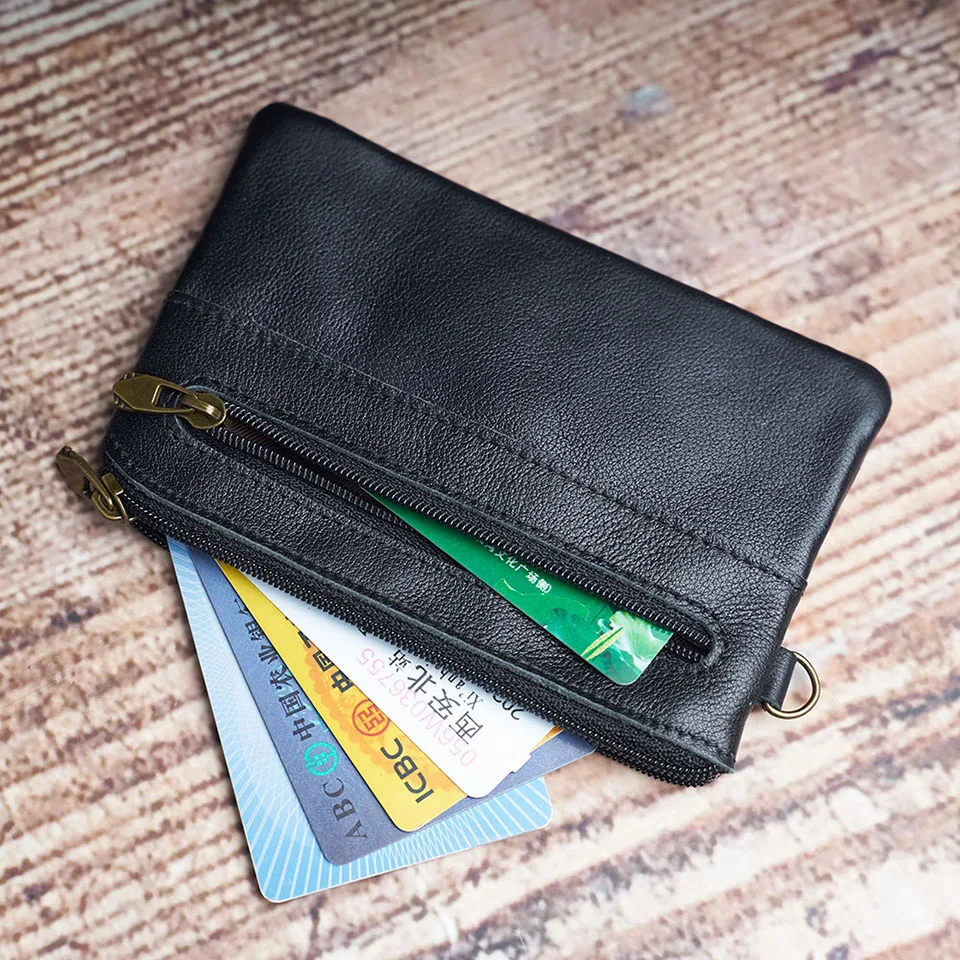 Nupugoo-Vintage kleine Geldbörse für Männer, Mini-Brieftasche, Echt ledertasche, braune lässige kleine Tasche, Reiß verschluss tasche, Schlüssel geld – Detail 13