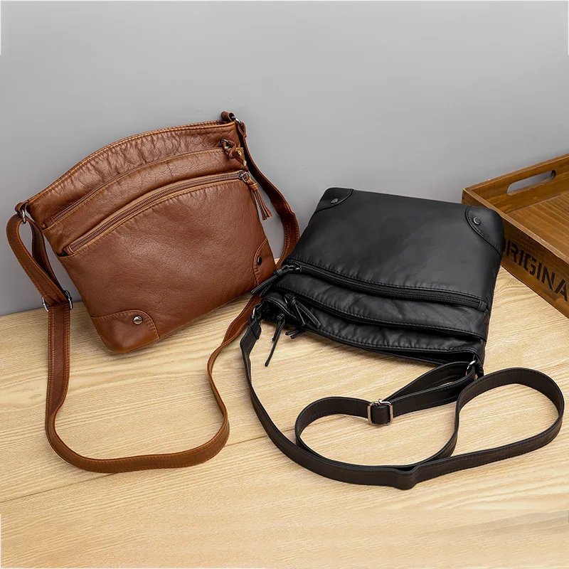 Yogodlns Weiche PU Leder Schulter Tasche Frauen Retro Umhängetasche Doppel-reißverschluss Weiblichen Umhängetasche Große Kapazität Täglichen Handtasche – Detail 14