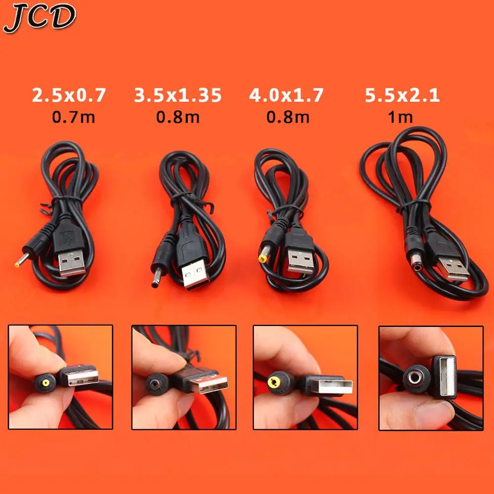 

JCD USB Port to 2.0*0.6mm 2.5*0.7mm 3.5*1.35mm 4.0*1.7mm 5.5*2.1mm 5V DC Barrel Jack Power Cable Connector