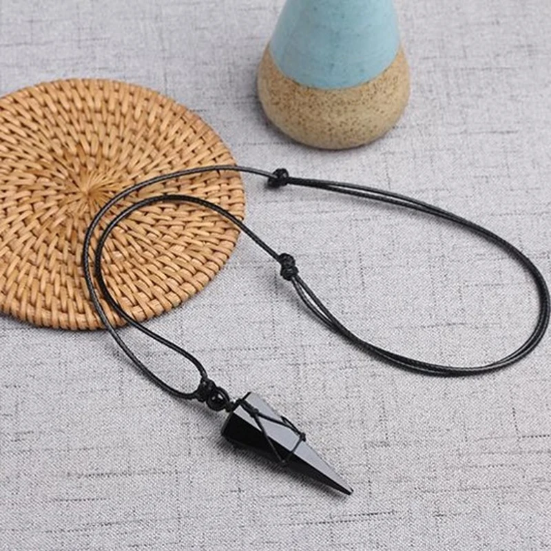 Black Obsidian Natural Stone Pendants Starry Sky Spirit Pendulum Pendant Necklace Safe Lucky For Women Men Fashion Jewelry