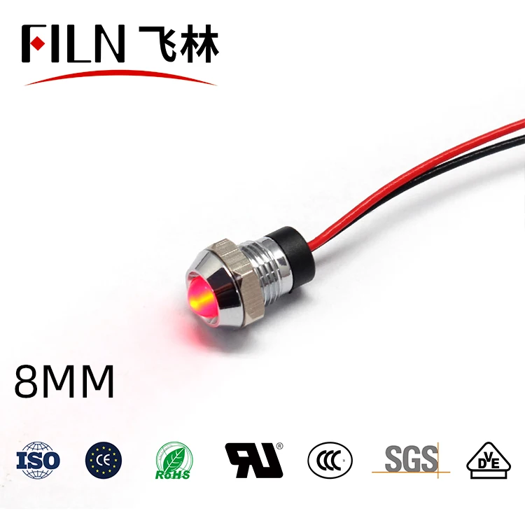 FILN 8mm soket başkanı su geçirmez 12v 24v 220v 110v enstrüman pilot lamba ile led gösterge ışığı tel