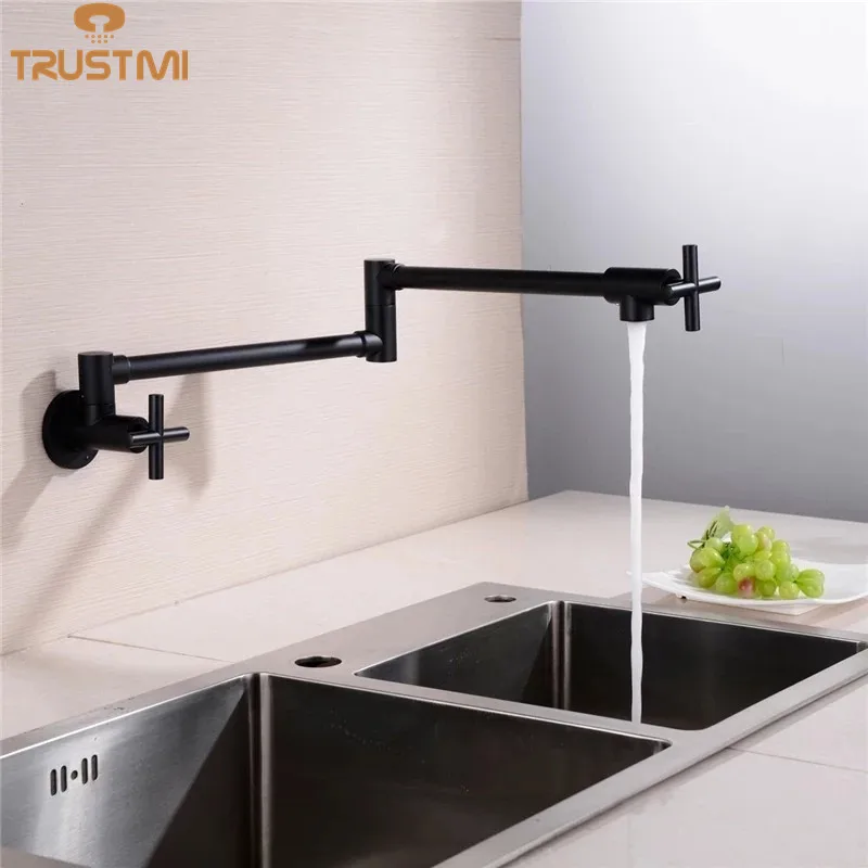 Faucet For Kitchen Wall Mount Pot filler Sink Taps Swinging spout gourmet Sinks faucets Single Cold Sink spigots Brush Black tap