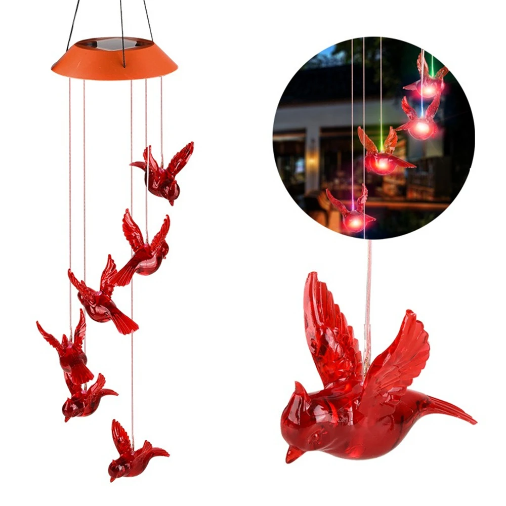 

Solar Wind Chimes Colorful Lights Solar Waterproof Wind Bell Light for Home Party Night Garden Patio Decoration Red Hummingbird