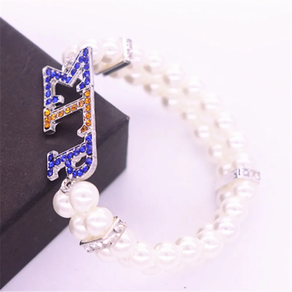 Handmade Two Layers Elastic Pearl Greek Letter SGRHO Symbol Sigma Gamma Rho Bracelet Bangles For Gifts