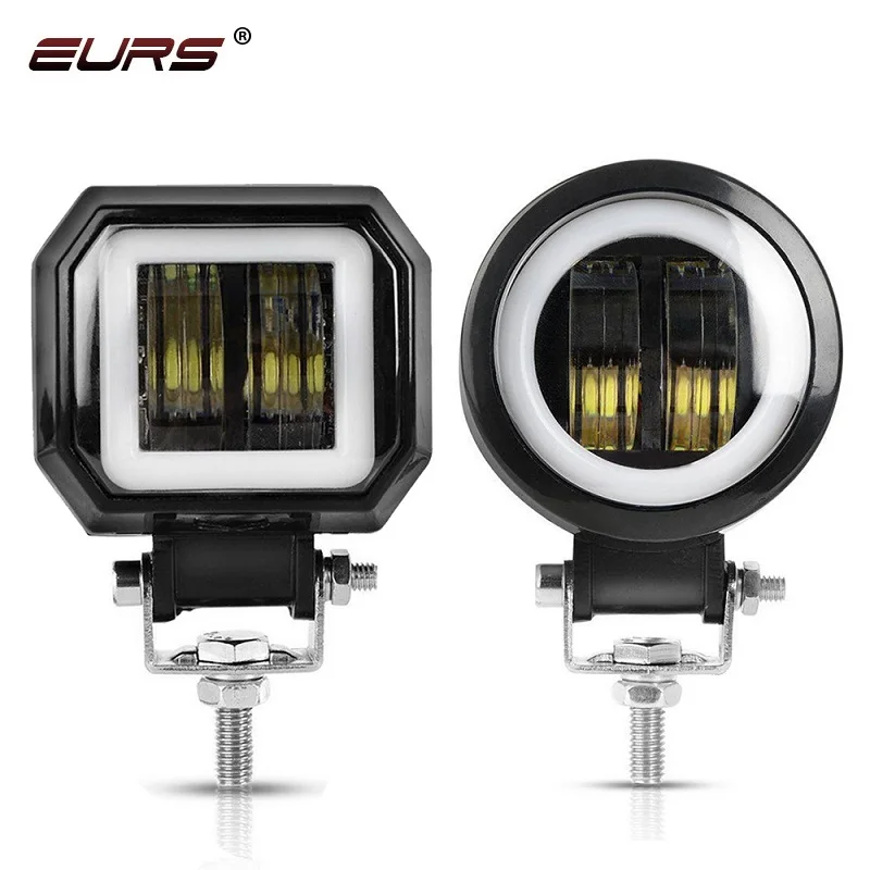 EURS 3inch LED Headlights DRL Angel eyes Spotlight Accessories headlamp 20W LED Motorcycle Spot 2000lm Halo Ring White Red Blue