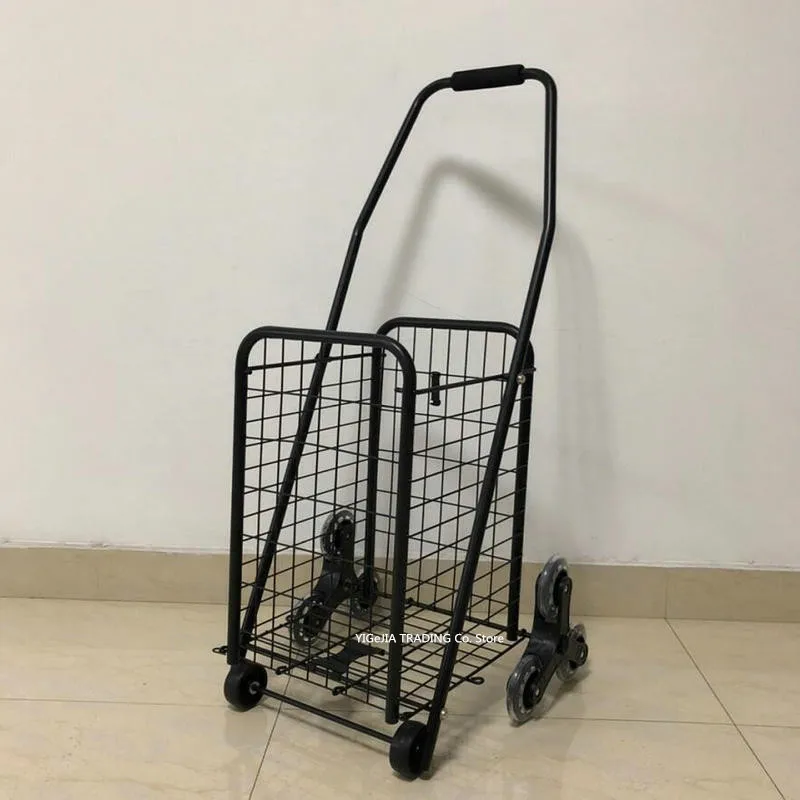 Portable Shopping Cart With Rolling Wheels, Utility Folding Grocery Luggage Storage Wagon, Lightweight Trolley