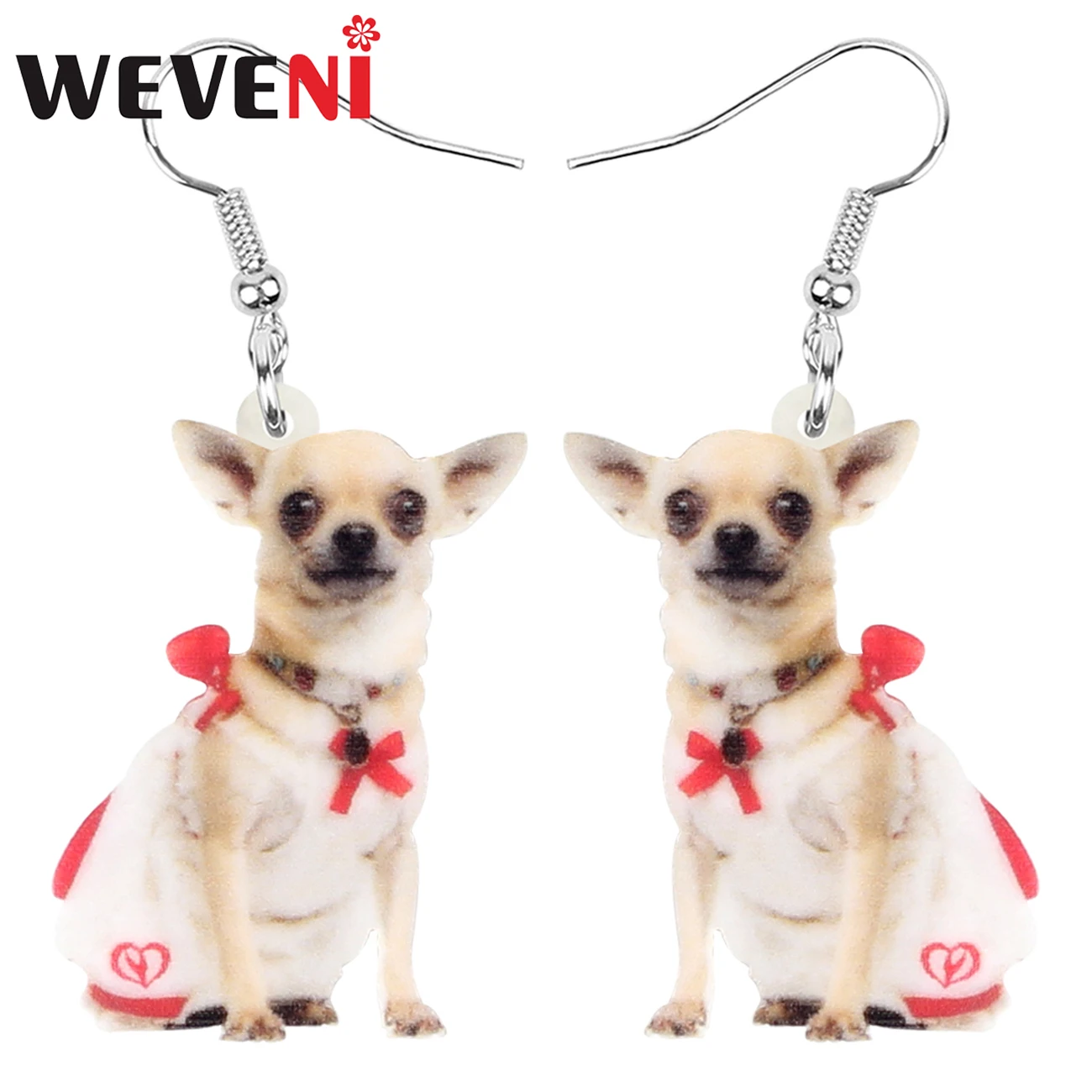 WEVENI Acrylic Chihuahua Dog Pet Earrings Big Cute Printing Animal Dangle Drop Jewelry For Women Girls Kid Novelty Festival Gift