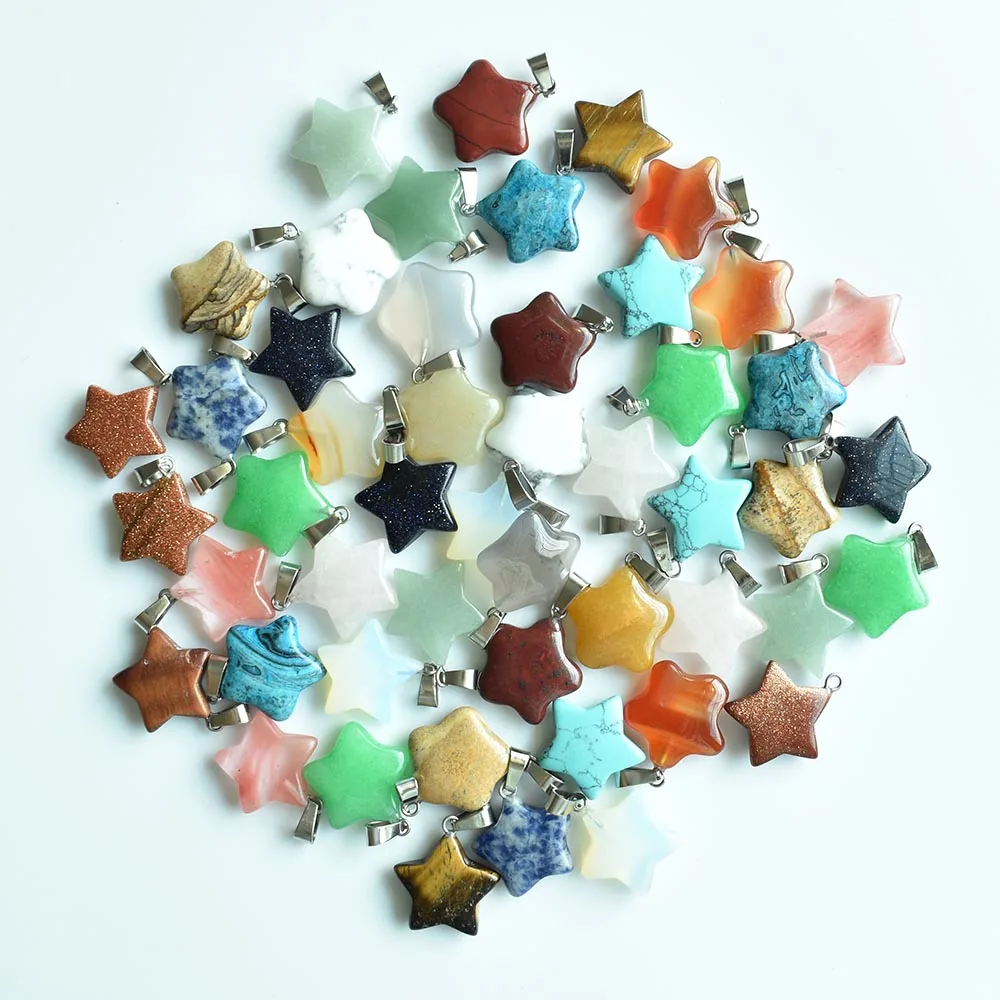 Hot selling fashion Assorted natural stone mixed star charms pendants for DIY jewelry making 50pcs/lot Wholesale free shipping