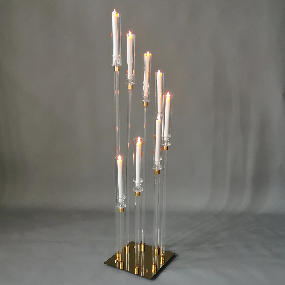 Crystal Candle Holders 5/8Heads Candelabra(Hollow tube) Wedding Centerpiece Pillar Stand Road Lead Party Candlesticks