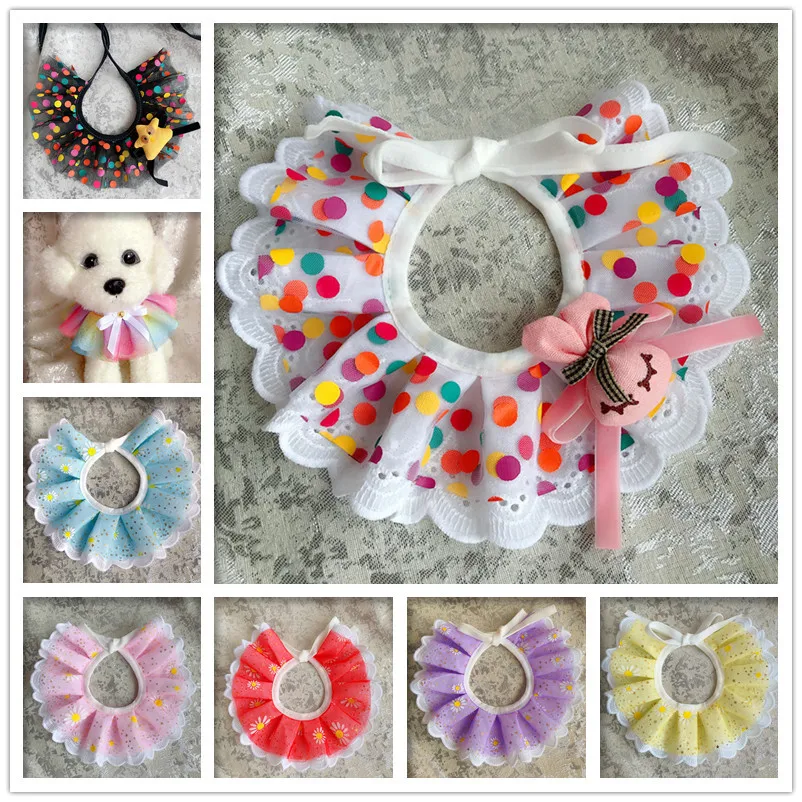 Pet Collar Cat Kitten Flower Lace Bow Bell Collar String Bib Necklace Neck Strap pet neck decor collar with bell