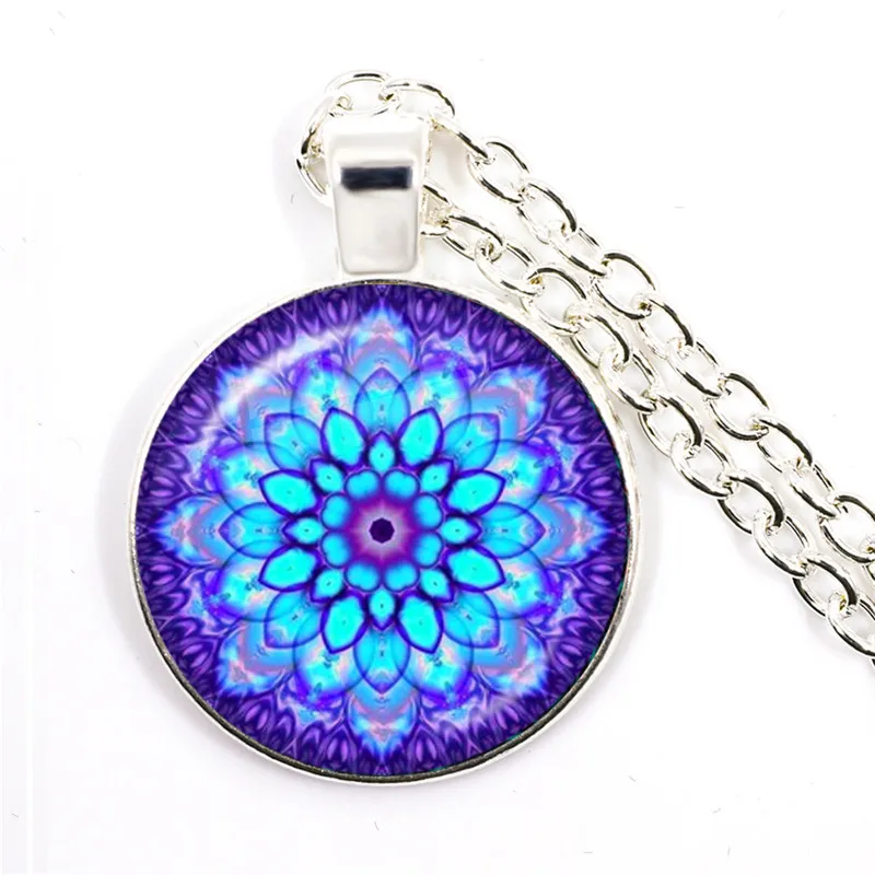 2021 Vintage Necklace Buddhism Chakra Glass Dome Cabochon Pendant Jewelry Om Indian Yoga Mandala Necklaces For Women Men