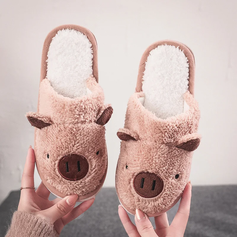 Cute Pig Children Cotton Slippers Autumn Winter Home Indoor Warm Kids Shoes Comfort Non-Slip Fluffy Slippers Pink Girls Shoes