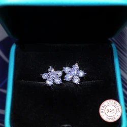 925 Sterling Silver Stud Earrings Fashion Full Diamond Plum Blossom Earrings Personality Earrings Zirconium Diamond Jewelry