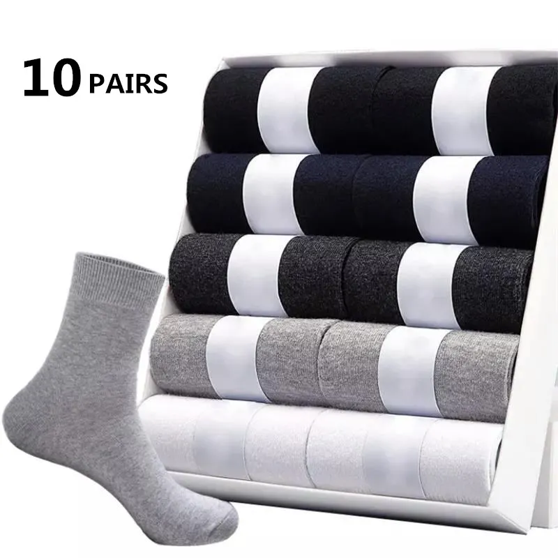 10pairs/ Men\'s Socks Polyester Cotton Middle Tube Socks Summer Thin Solid Color Breathable Business Men\'s Socks Men DropShipping